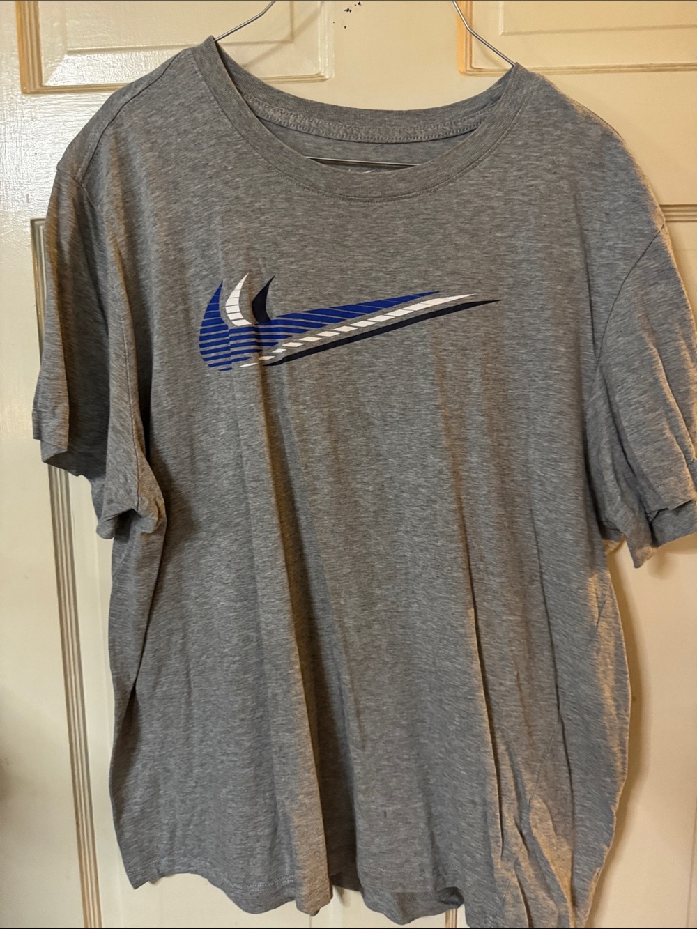 Nike Gray Short-Sleeve Tee with Blue & White Swoosh